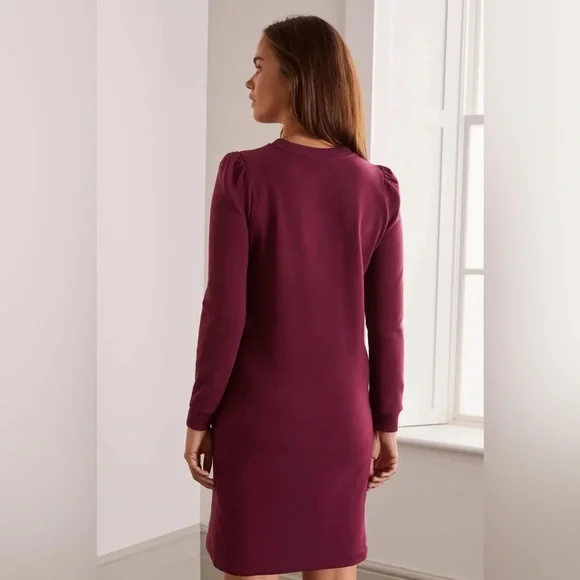 Boden Women’s Puff Sleeve Sweatshirt Dress - Burgundy Long Sleeve Stretc… - Picture 5 of 16